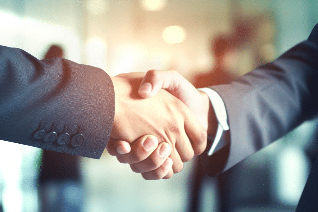 Zwei Leute mit Handshake